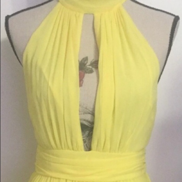 YELLOW HIGH NECK HANDKERCHIEF MIDI DRESS - Picture 6 of 9
